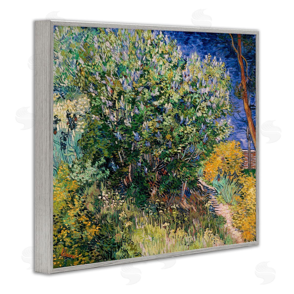 Lilac Bush Classical Painting Grey Frame Print Wall Art, Home Decor by Vincent Van Gogh