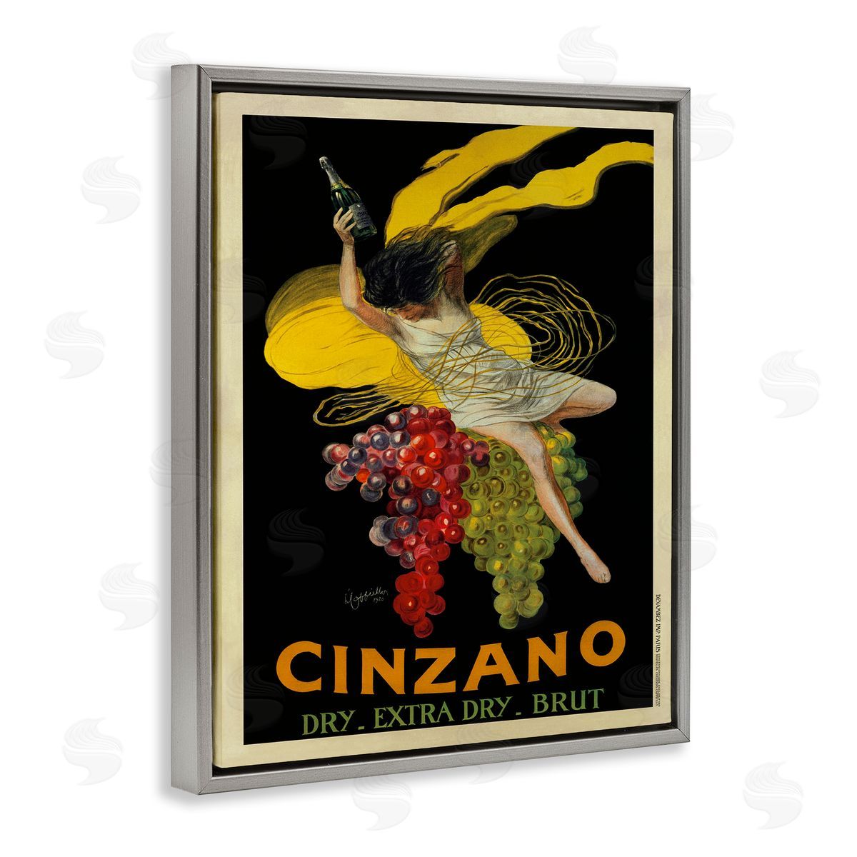 Cinzano Vintage Poster Wine Grey Floating Frame Canvas Wall Art, Home Decor by Marcello Dudovich