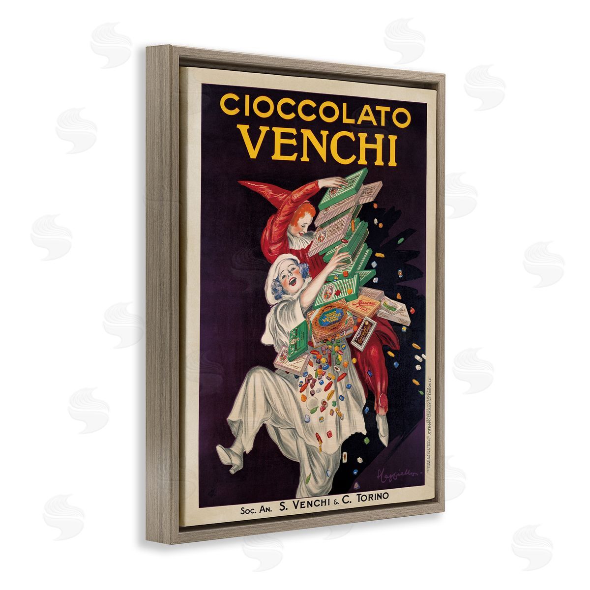 Cioccolato Venchi Vintage Poster Brown Floating Frame Canvas Wall Art, Home Decor by Marcello Dudovich