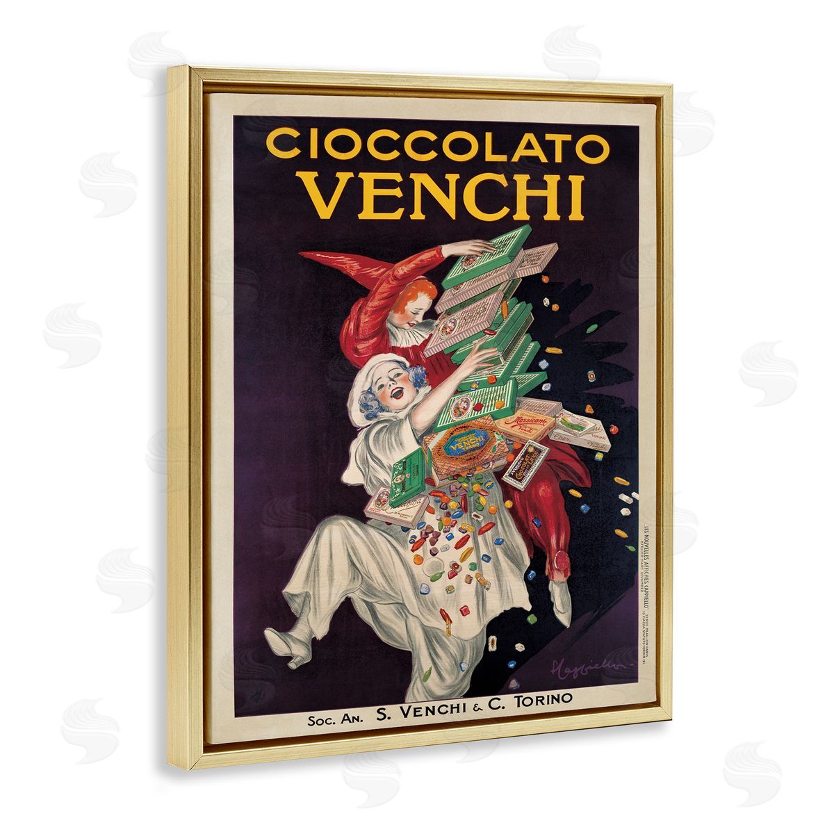 Cioccolato Venchi Vintage Poster Gold Floating Frame Canvas Wall Art, Home Decor by Marcello Dudovich