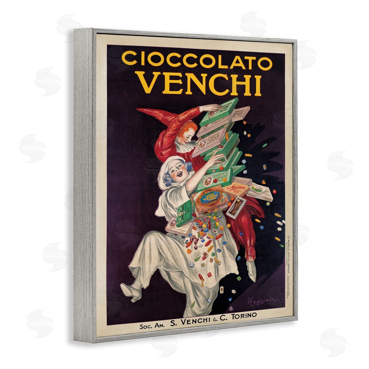 Cioccolato Venchi Vintage Poster Grey Frame Print Wall Art, Home Decor by Marcello Dudovich