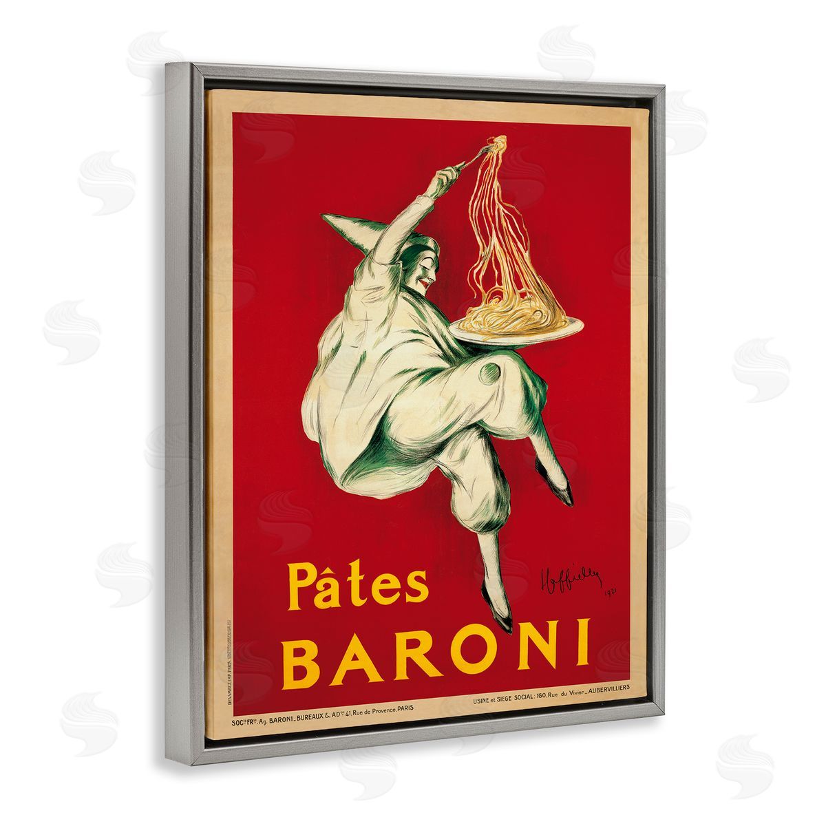 Pates Baroni Vintage Food Poster Grey Floating Frame Canvas Wall Art, Home Decor by Marcello Dudovich