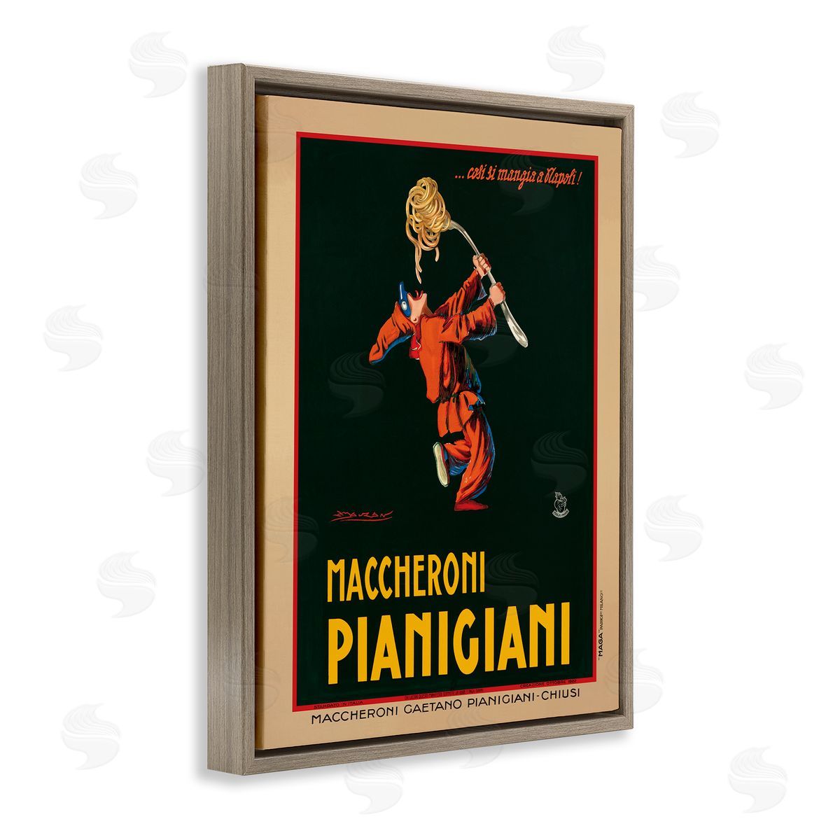 Maccheroni Pianigiani Vintage Poster Brown Floating Frame Canvas Wall Art, Home Decor by Marcello Dudovich