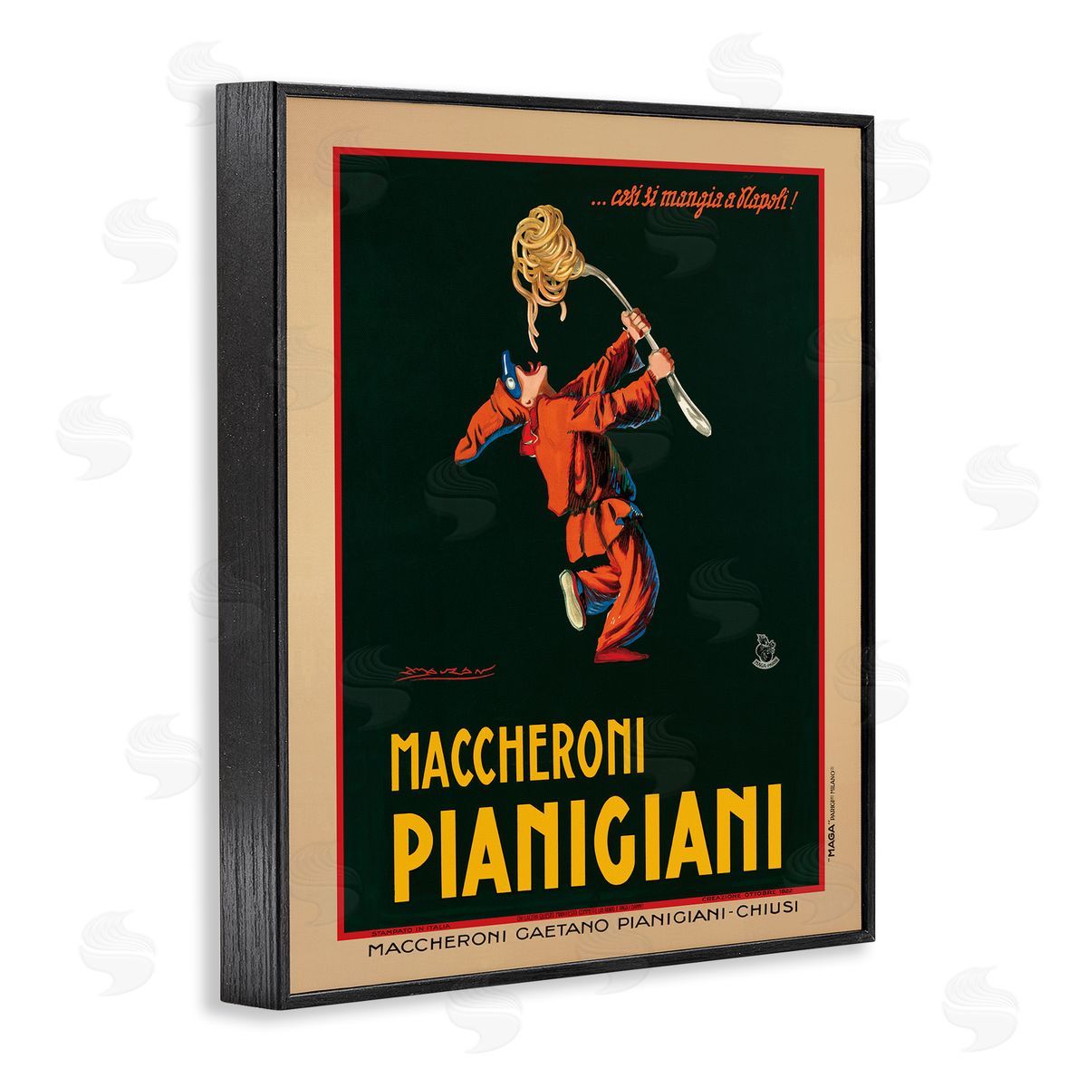 Maccheroni Pianigiani Vintage Poster Black Frame Print Wall Art, Home Decor by Marcello Dudovich