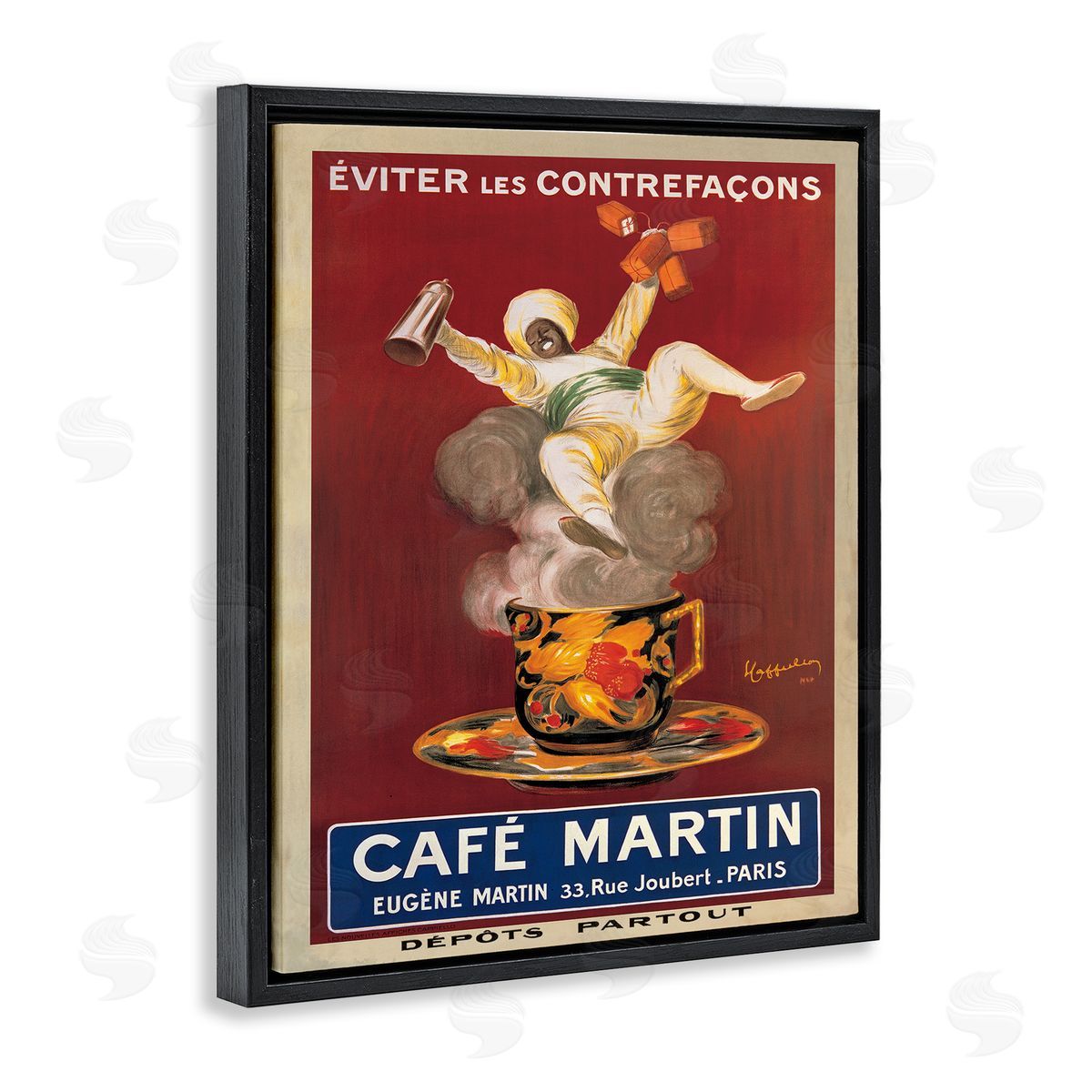 Cafe Martin Vintage Poster Black Floating Frame Canvas Wall Art, Home Decor by Marcello Dudovich