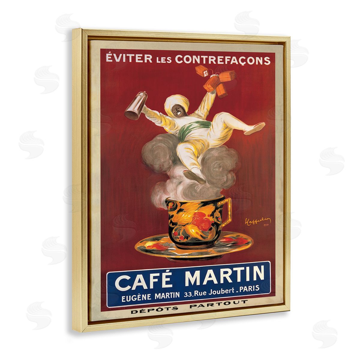 Cafe Martin Vintage Poster Gold Floating Frame Canvas Wall Art, Home Decor by Marcello Dudovich