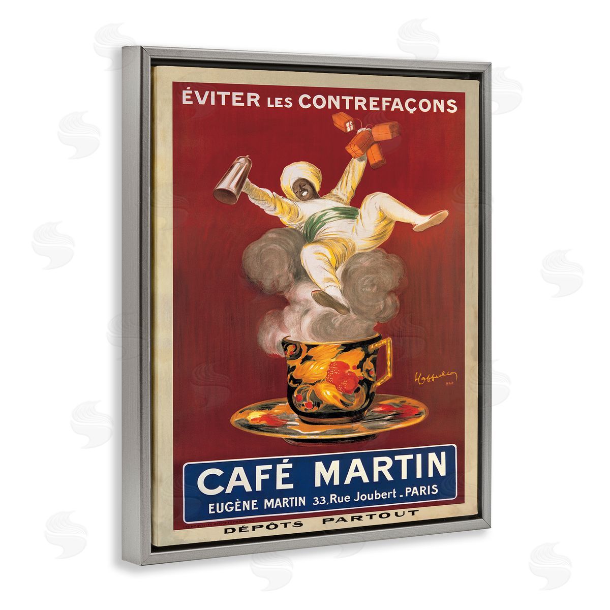 Cafe Martin Vintage Poster Grey Floating Frame Canvas Wall Art, Home Decor by Marcello Dudovich