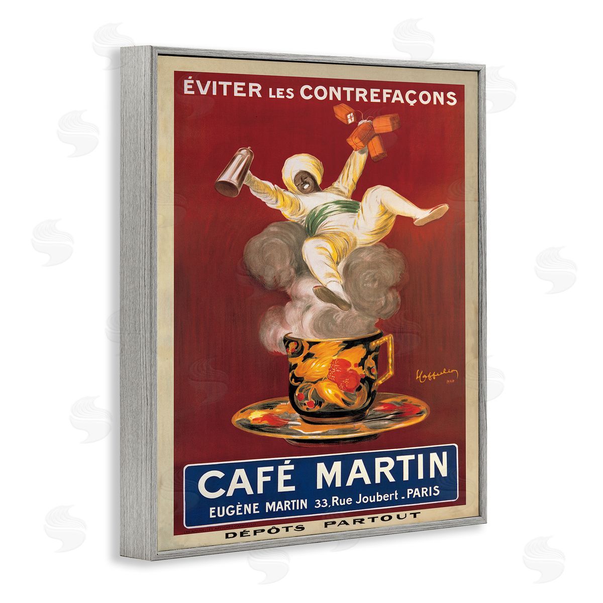 Cafe Martin Vintage Poster Grey Frame Print Wall Art, Home Decor by Marcello Dudovich