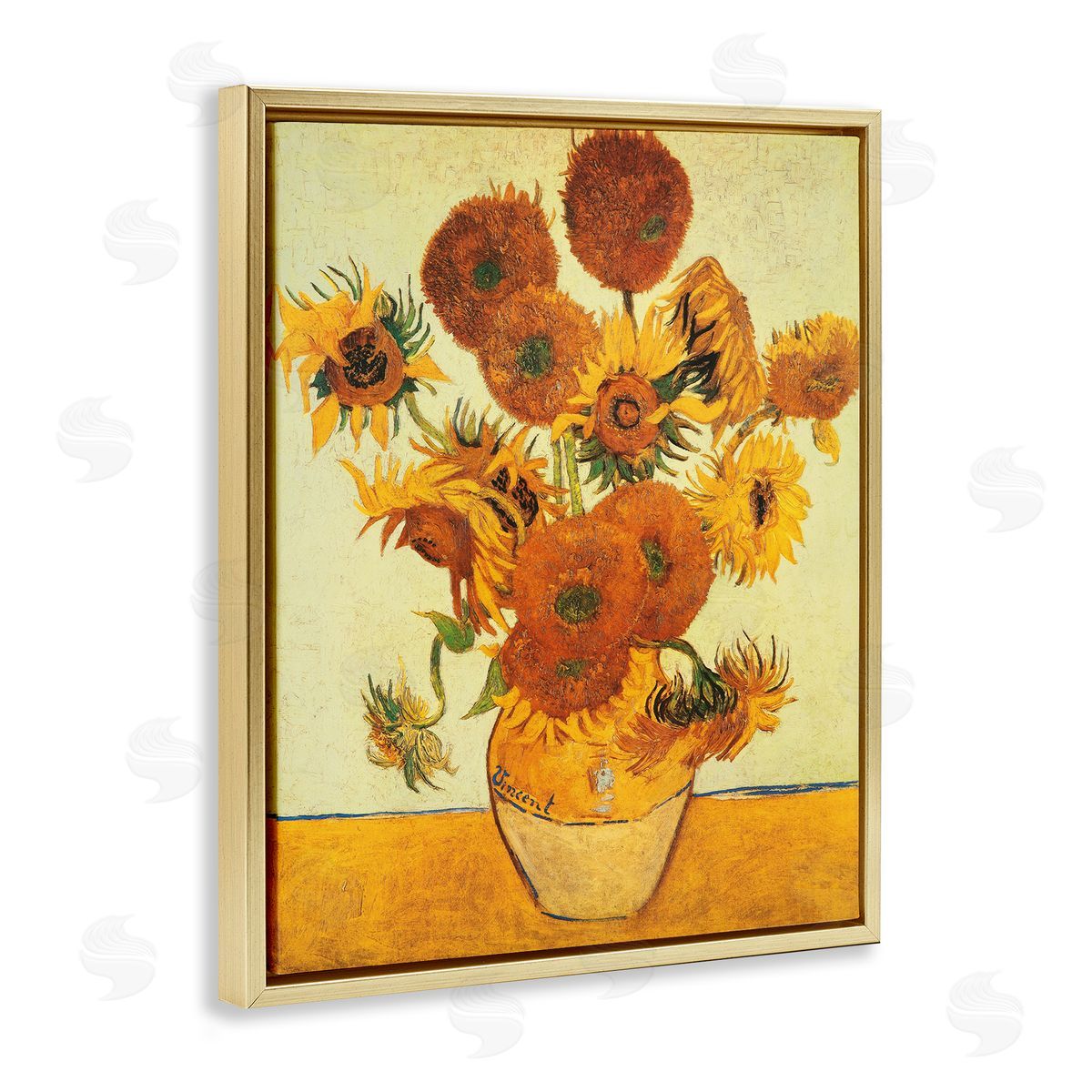 Girasoli Sunflowers Classic Painting Gold Floating Frame Canvas Wall Art, Home Decor by Vincent Van Gogh