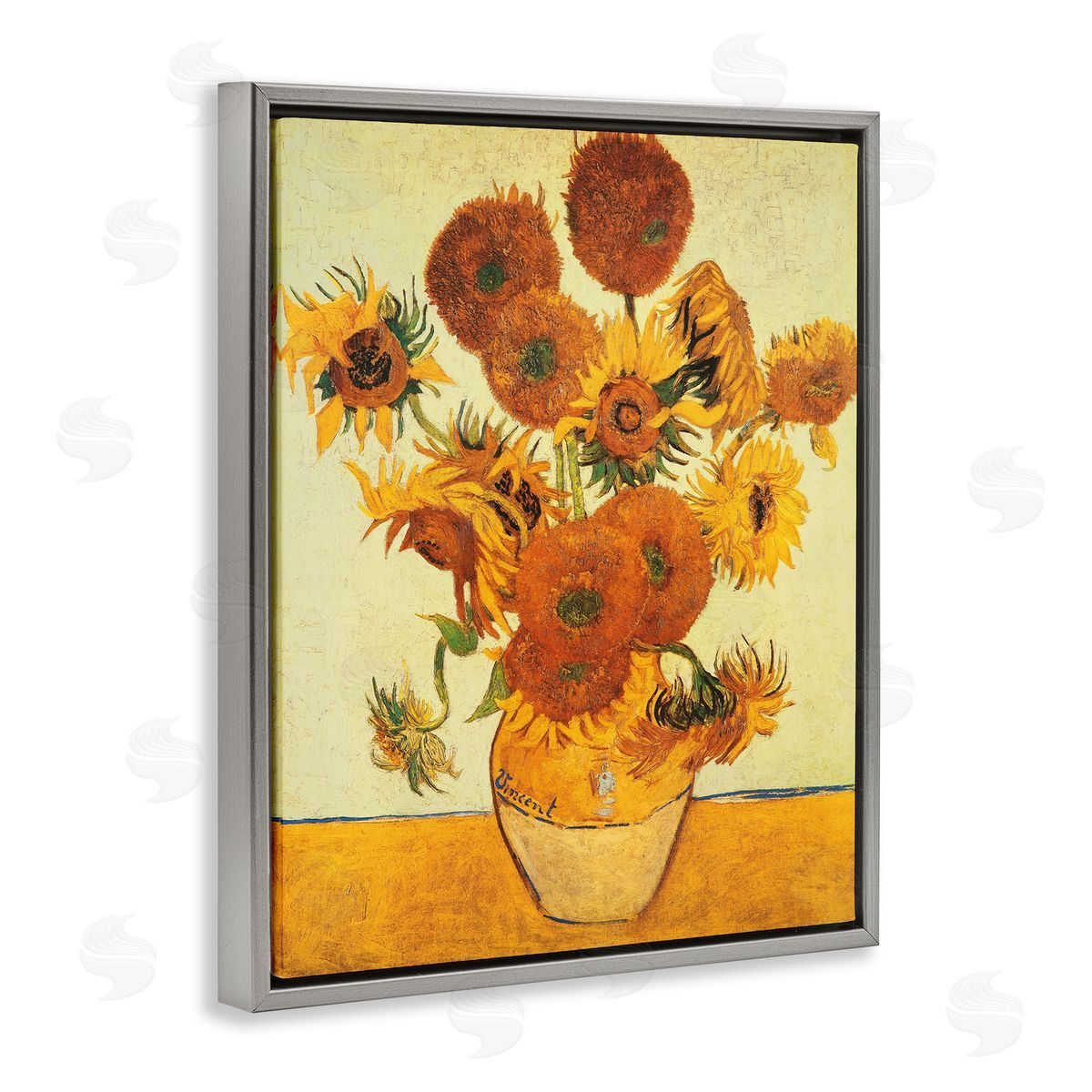 Girasoli Sunflowers Classic Painting Grey Floating Frame Canvas Wall Art, Home Decor by Vincent Van Gogh