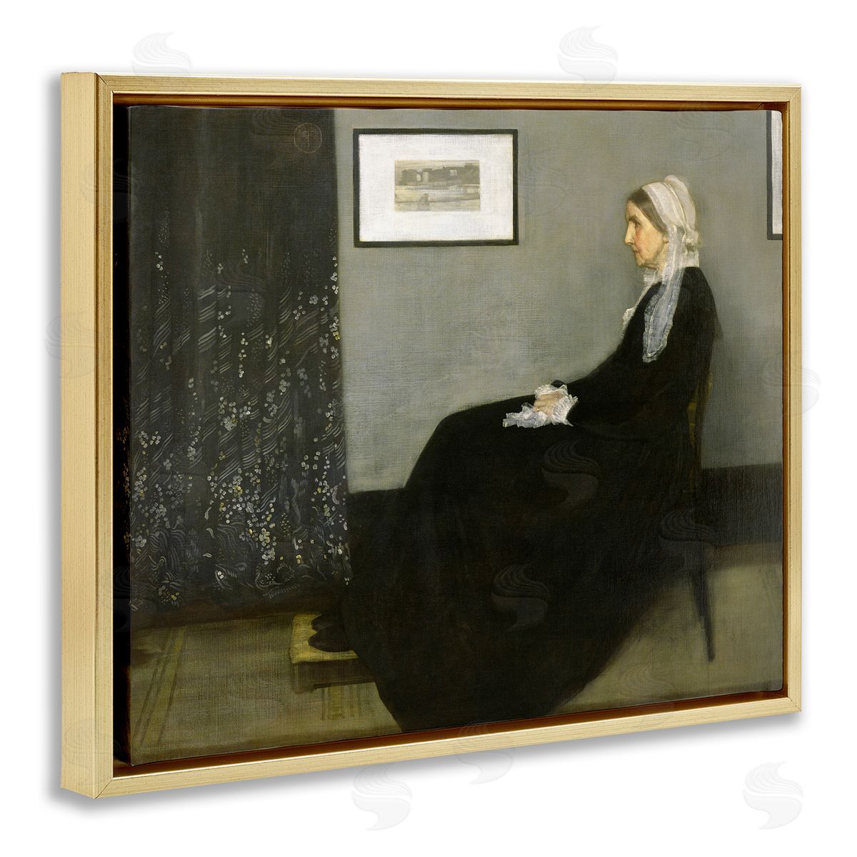 Whistler's Mother 1871 Classical Painting Gold Floating Frame Canvas Wall Art, Home Decor by James Abbott McNeill Whistler