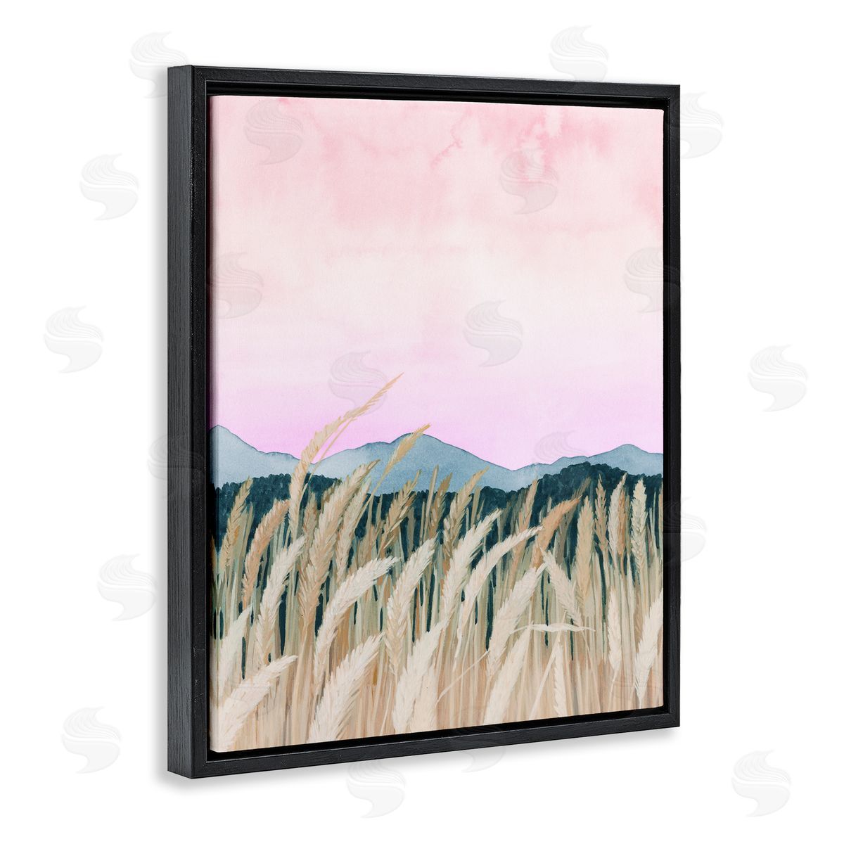 Wheat Field Dawn Painting Black Floating Frame Canvas Wall Art, Home Decor by Grace Popp