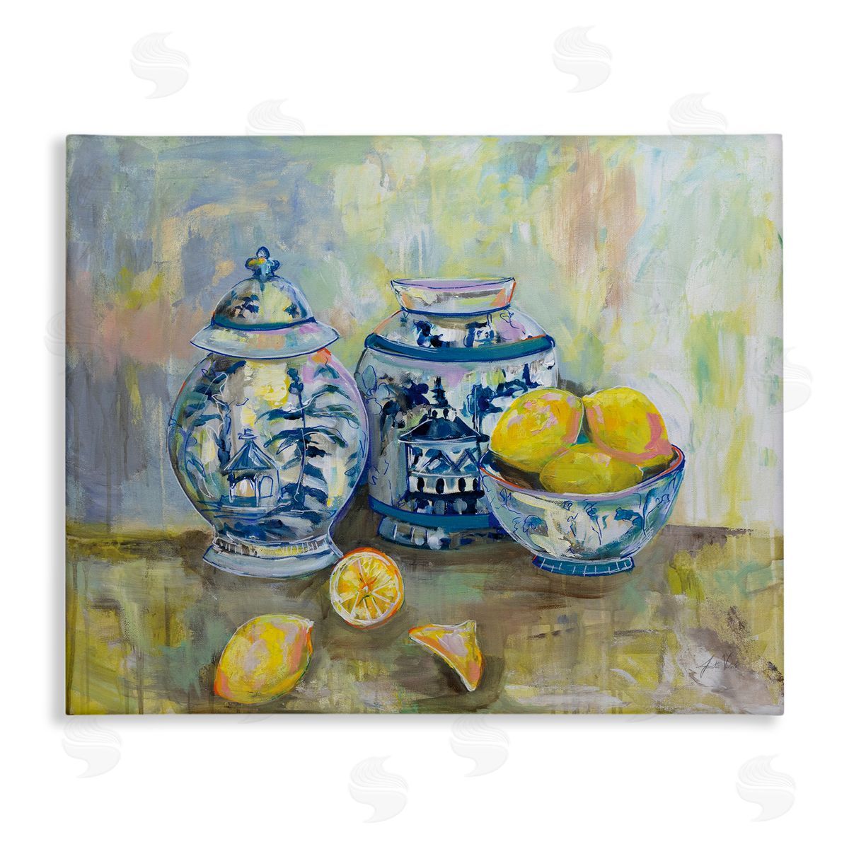 Lemons & Pottery Classical Painting Canvas Wall Art, Home Decor by Jeanette Vertentes