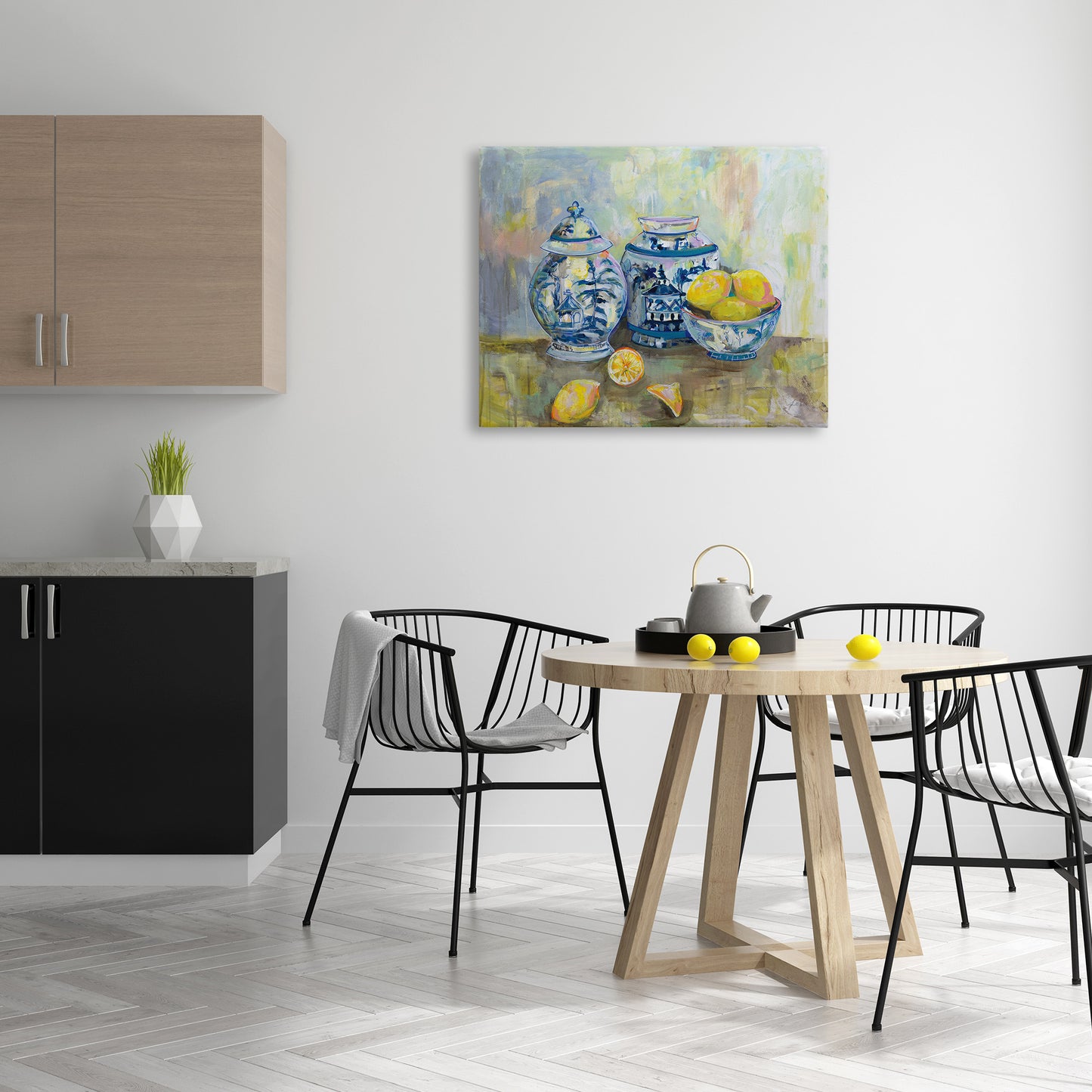 Lemons & Pottery Classical Painting Canvas Wall Art in Room, Home Decor by Jeanette Vertentes