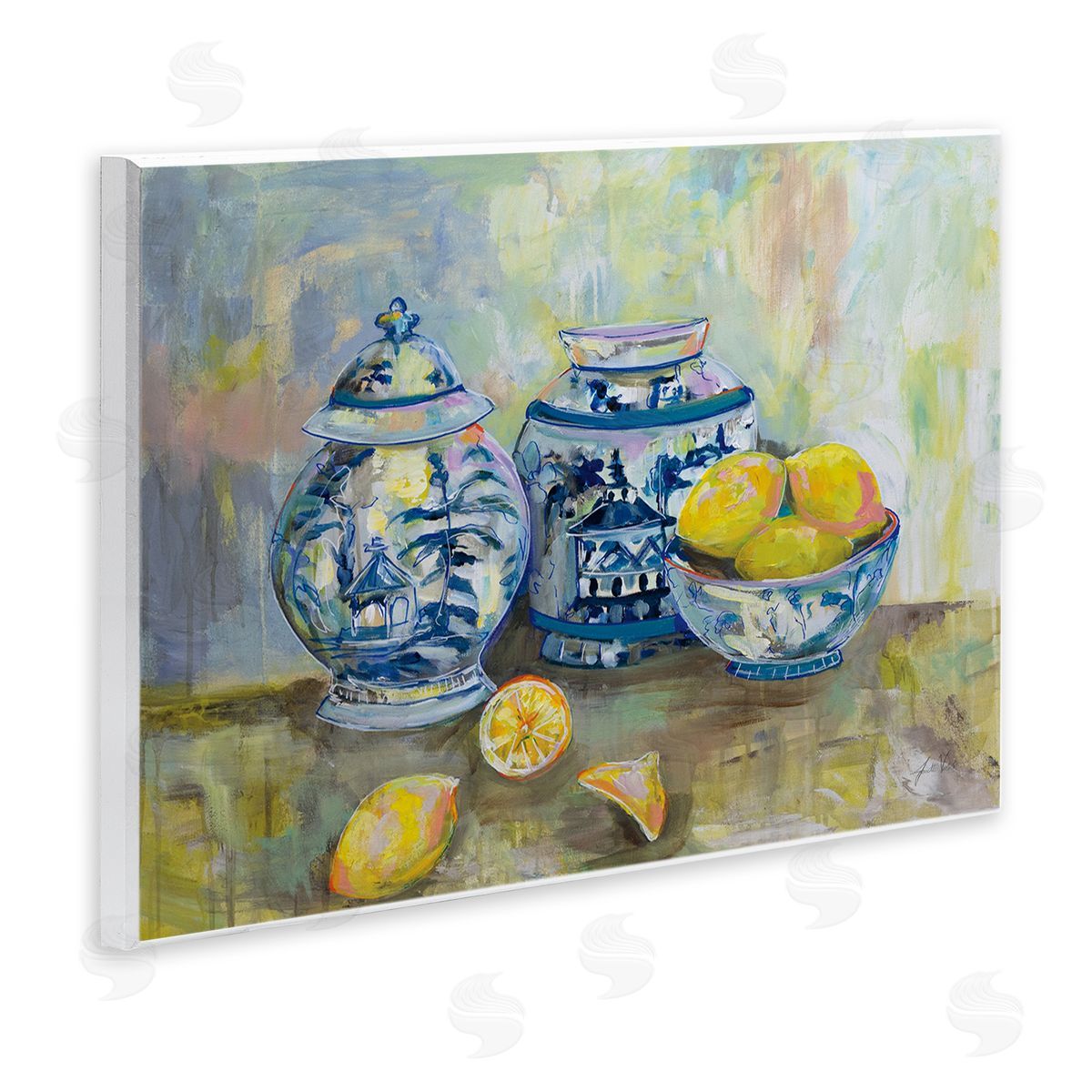 Lemons & Pottery Classical Painting Wood Plaque Wall Art, Home Decor by Jeanette Vertentes