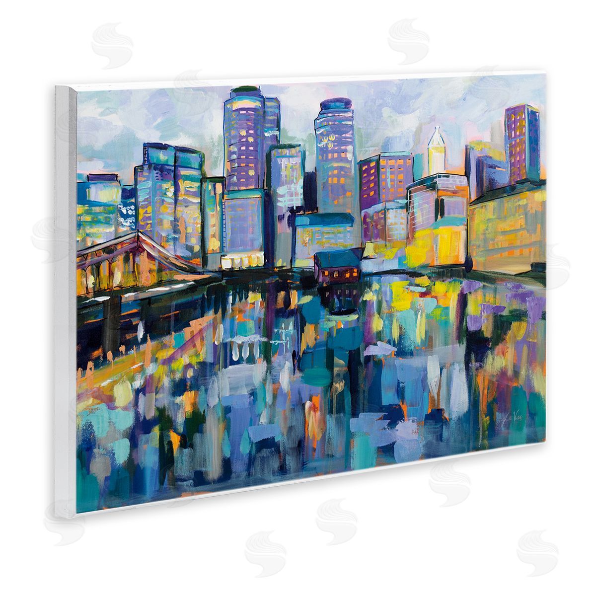 Boston Harbor Cityscape Painting Wood Plaque Wall Art, Home Decor by Jeanette Vertentes