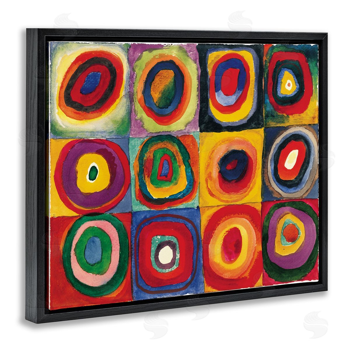 Squares with Concentric Circ Black Floating Frame Canvas Wall Art, Home Decor by Wassily Kandinsky