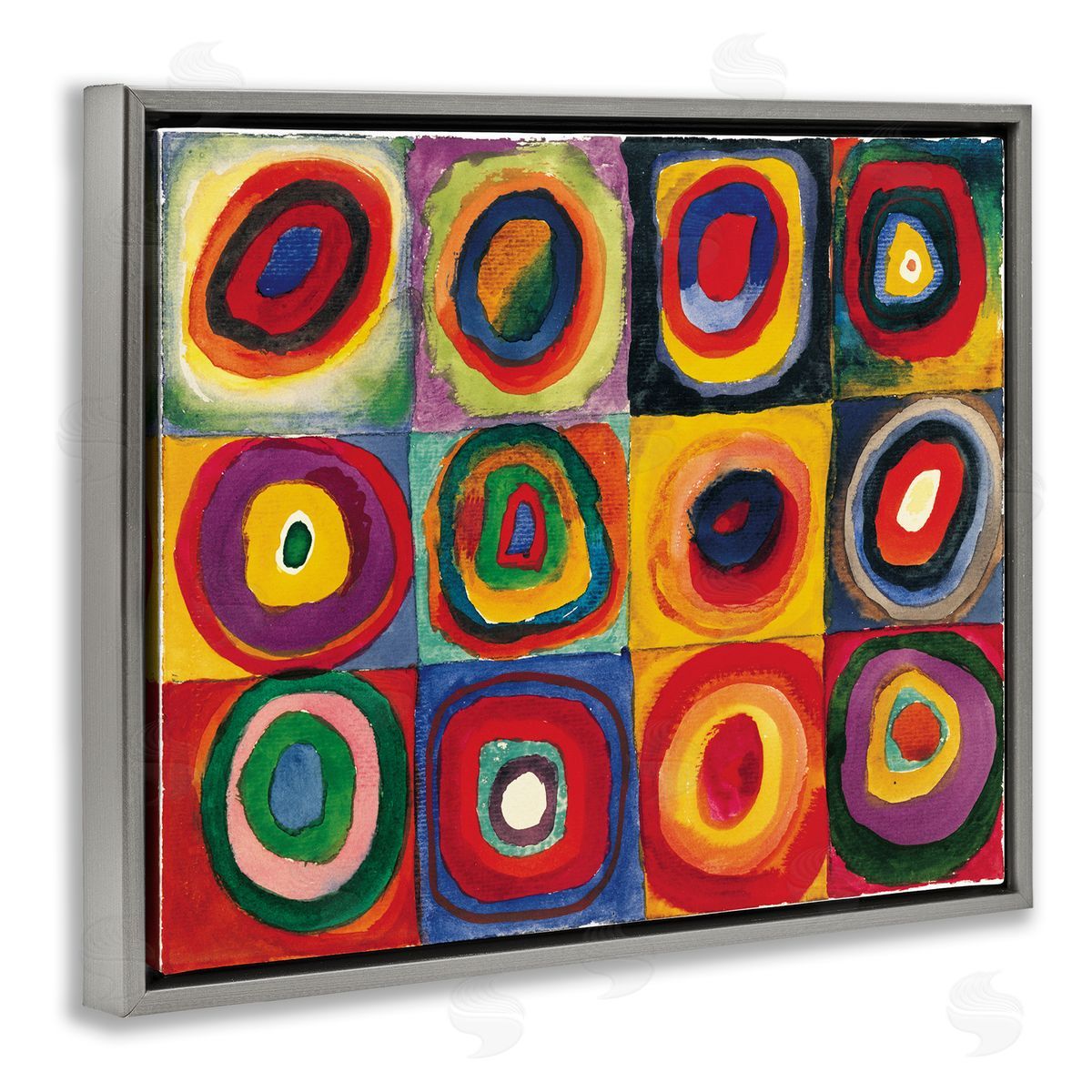 Squares with Concentric Circ Grey Floating Frame Canvas Wall Art, Home Decor by Wassily Kandinsky