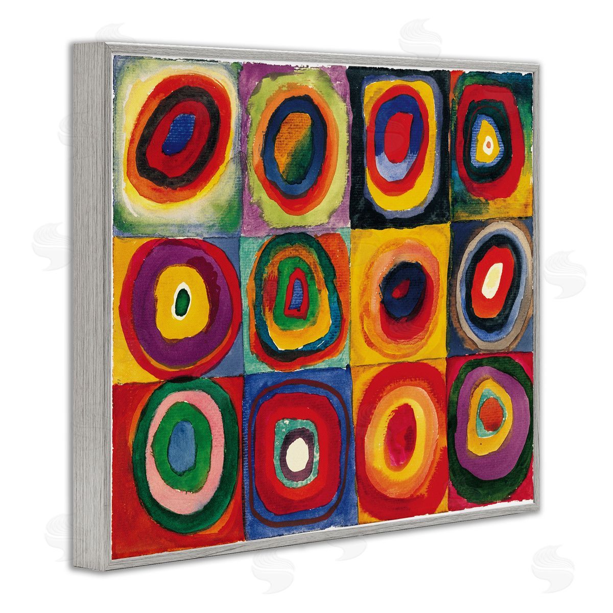 Squares with Concentric Circ Grey Frame Print Wall Art, Home Decor by Wassily Kandinsky