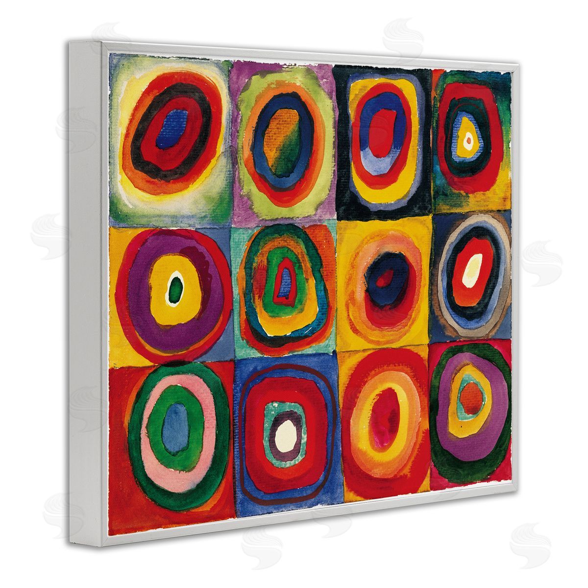 Squares with Concentric Circ White Frame Print Wall Art, Home Decor by Wassily Kandinsky