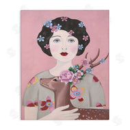 Sally B | Woman And Deer Pink Animal Painting