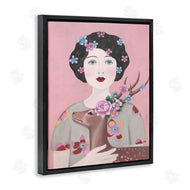 Sally B | Woman And Deer Pink Animal Painting
