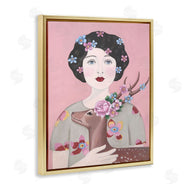 Sally B | Woman And Deer Pink Animal Painting