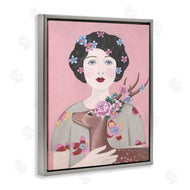 Sally B | Woman And Deer Pink Animal Painting
