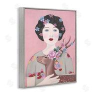 Sally B | Woman And Deer Pink Animal Painting