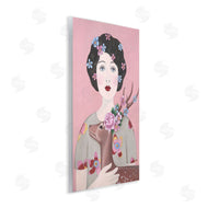 Sally B | Woman And Deer Pink Animal Painting