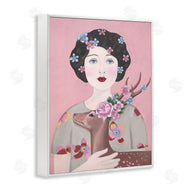 Sally B | Woman And Deer Pink Animal Painting