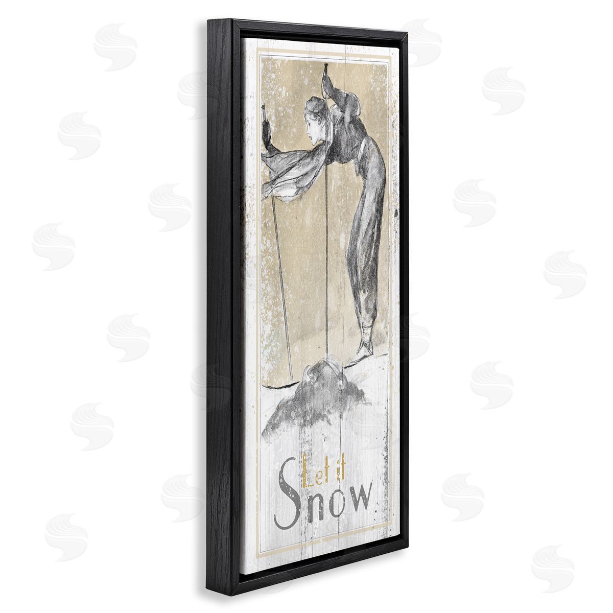 Let It Snow Vintage Skiing Black Floating Frame Canvas Wall Art, Home Decor by The Saturday Evening Post