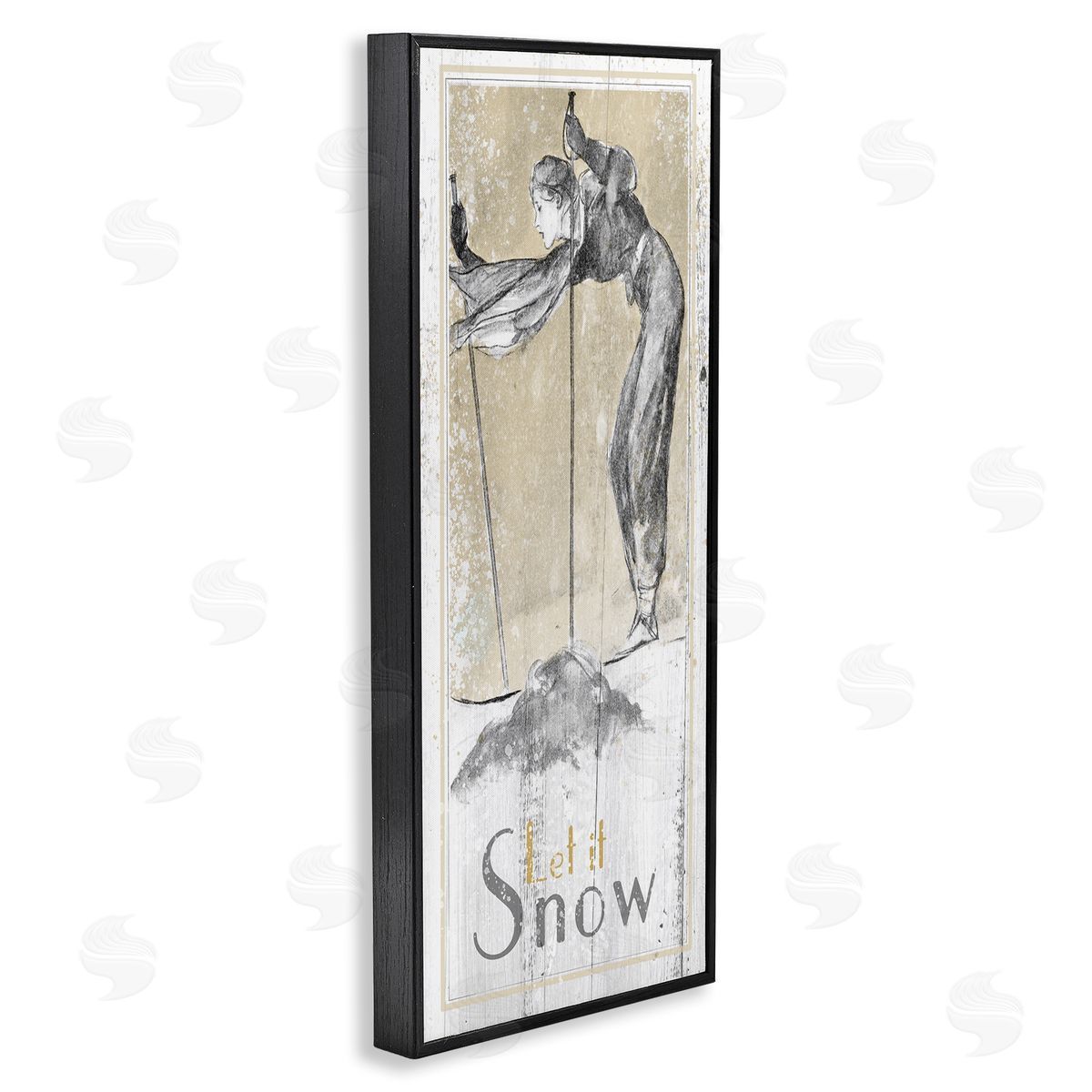 Let It Snow Vintage Skiing Black Frame Print Wall Art, Home Decor by The Saturday Evening Post
