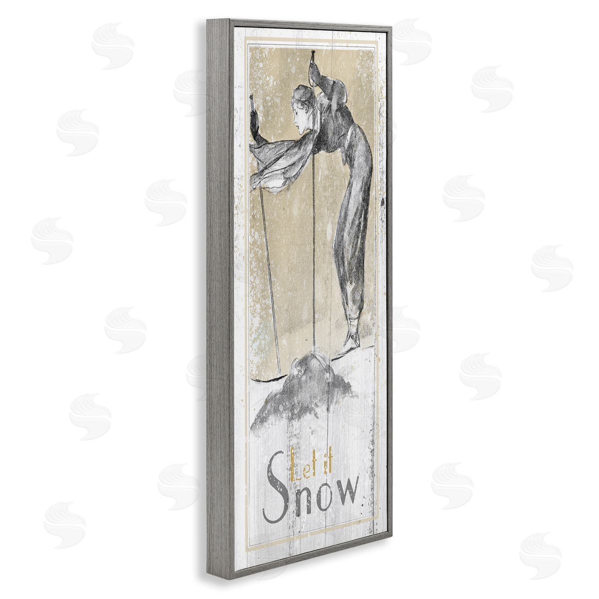 Let It Snow Vintage Skiing Grey Frame Print Wall Art, Home Decor by The Saturday Evening Post