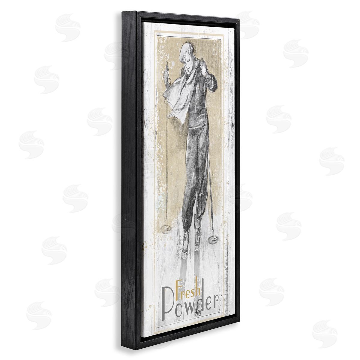Fresh Powder Vintage Skiing Black Floating Frame Canvas Wall Art, Home Decor by The Saturday Evening Post