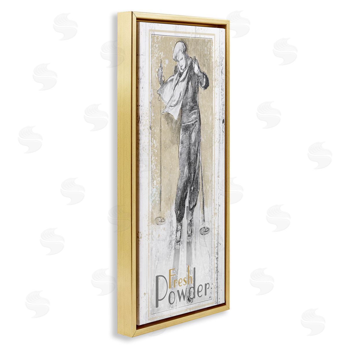 Fresh Powder Vintage Skiing Gold Floating Frame Canvas Wall Art, Home Decor by The Saturday Evening Post