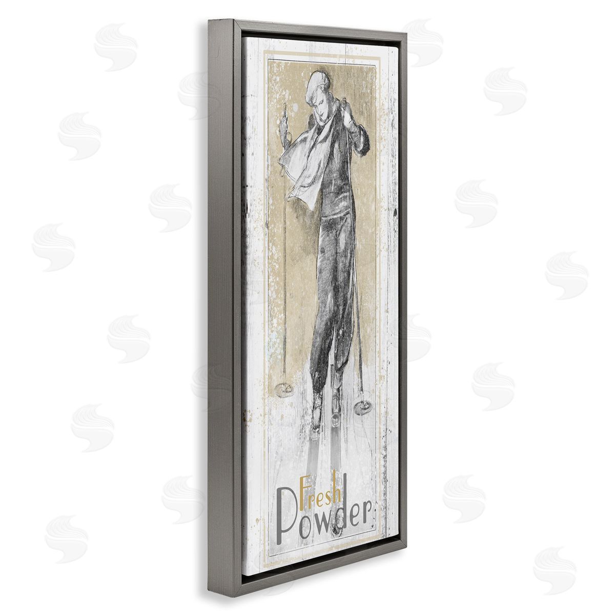 Fresh Powder Vintage Skiing Grey Floating Frame Canvas Wall Art, Home Decor by The Saturday Evening Post