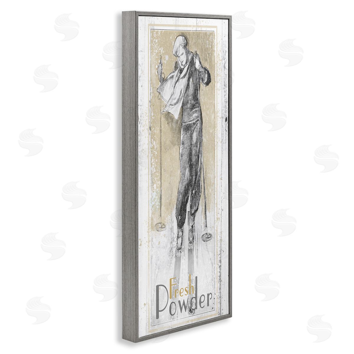 Fresh Powder Vintage Skiing Grey Frame Print Wall Art, Home Decor by The Saturday Evening Post