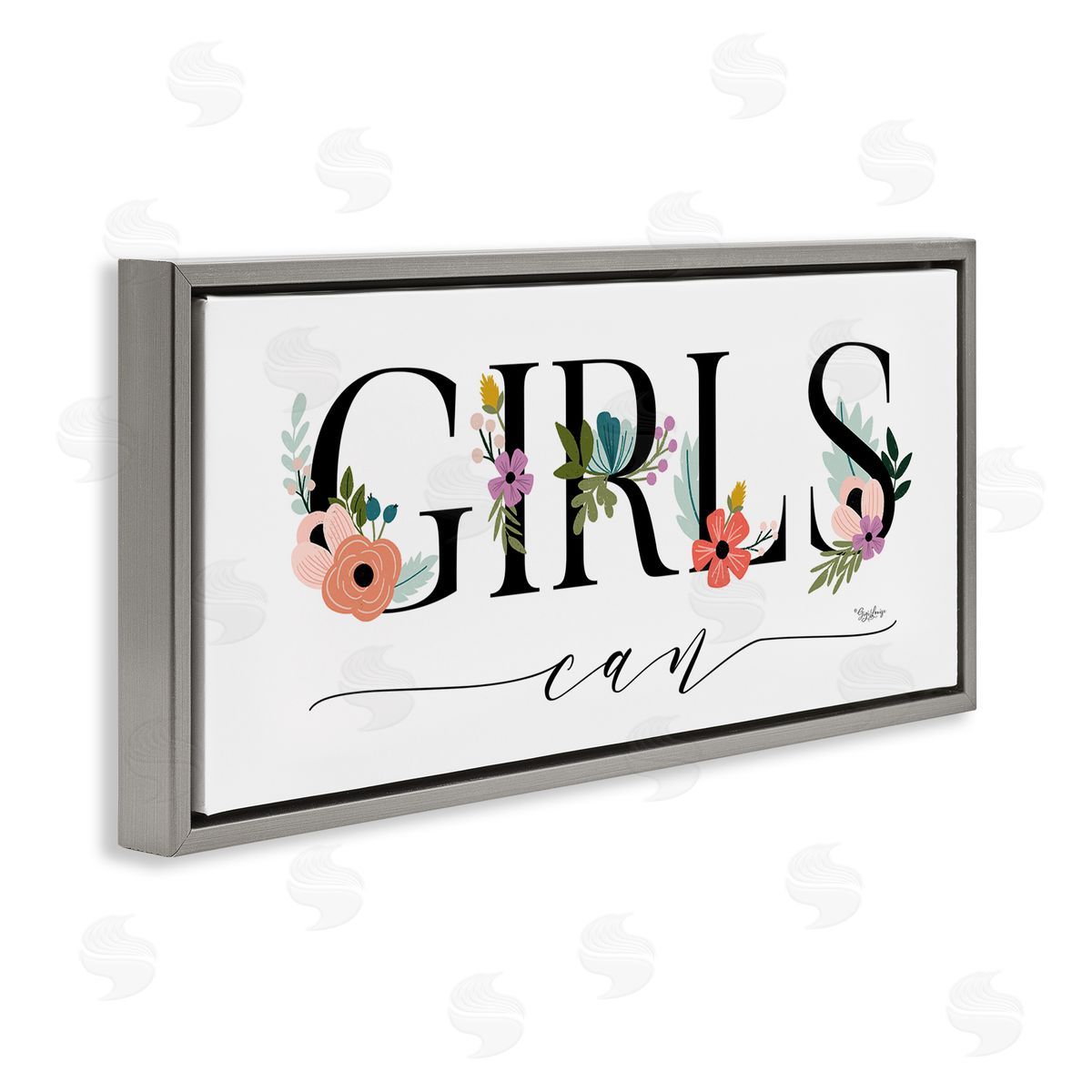 Girls Can Flower Inspirational Grey Floating Frame Canvas Wall Art, Home Decor by Gigi Louise