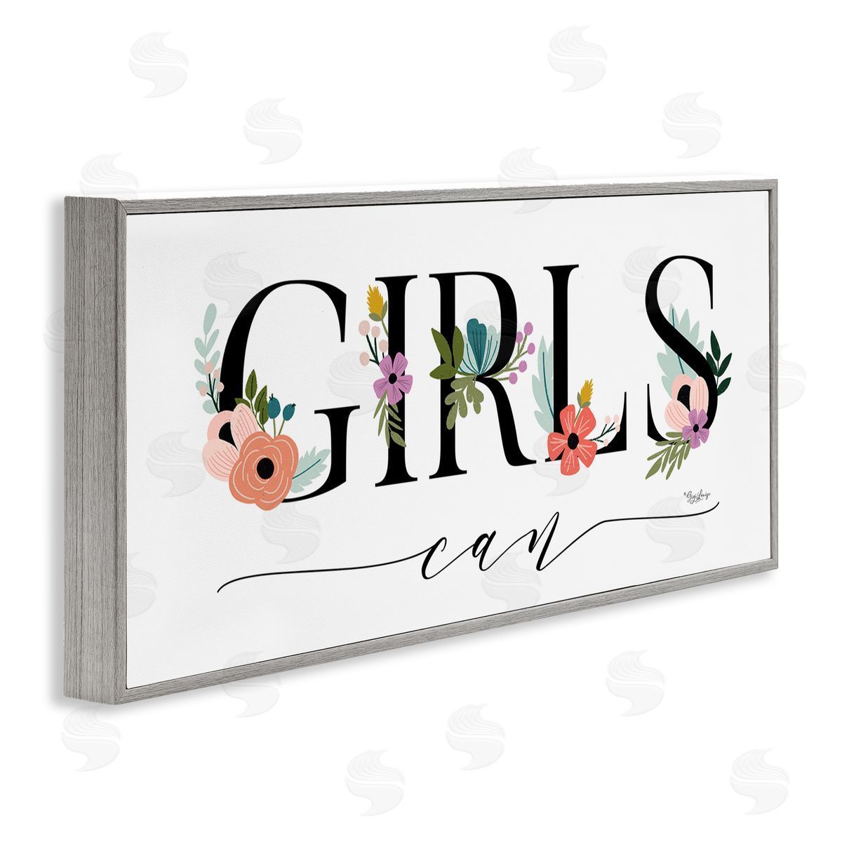 Girls Can Flower Inspirational Grey Frame Print Wall Art, Home Decor by Gigi Louise