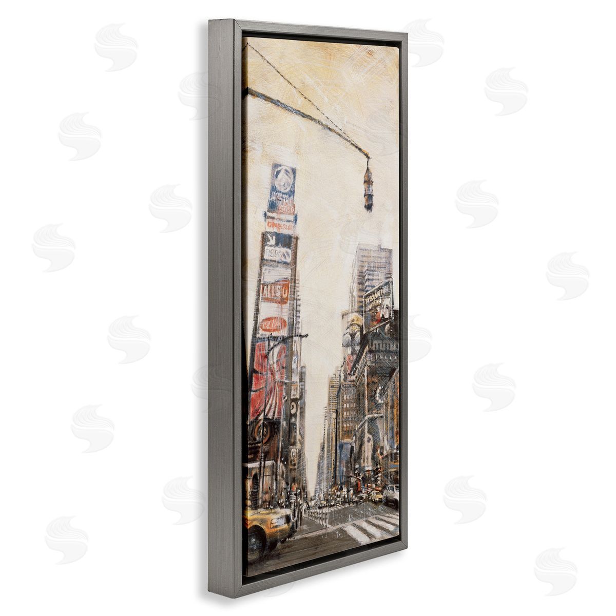 New York City Buildings Painting Grey Floating Frame Canvas Wall Art, Home Decor by Matthew Daniels