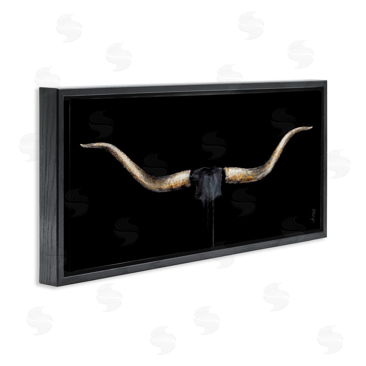 Bull Horns Shadow Animal Painting Black Floating Frame Canvas Wall Art, Home Decor by Dina D'Argo