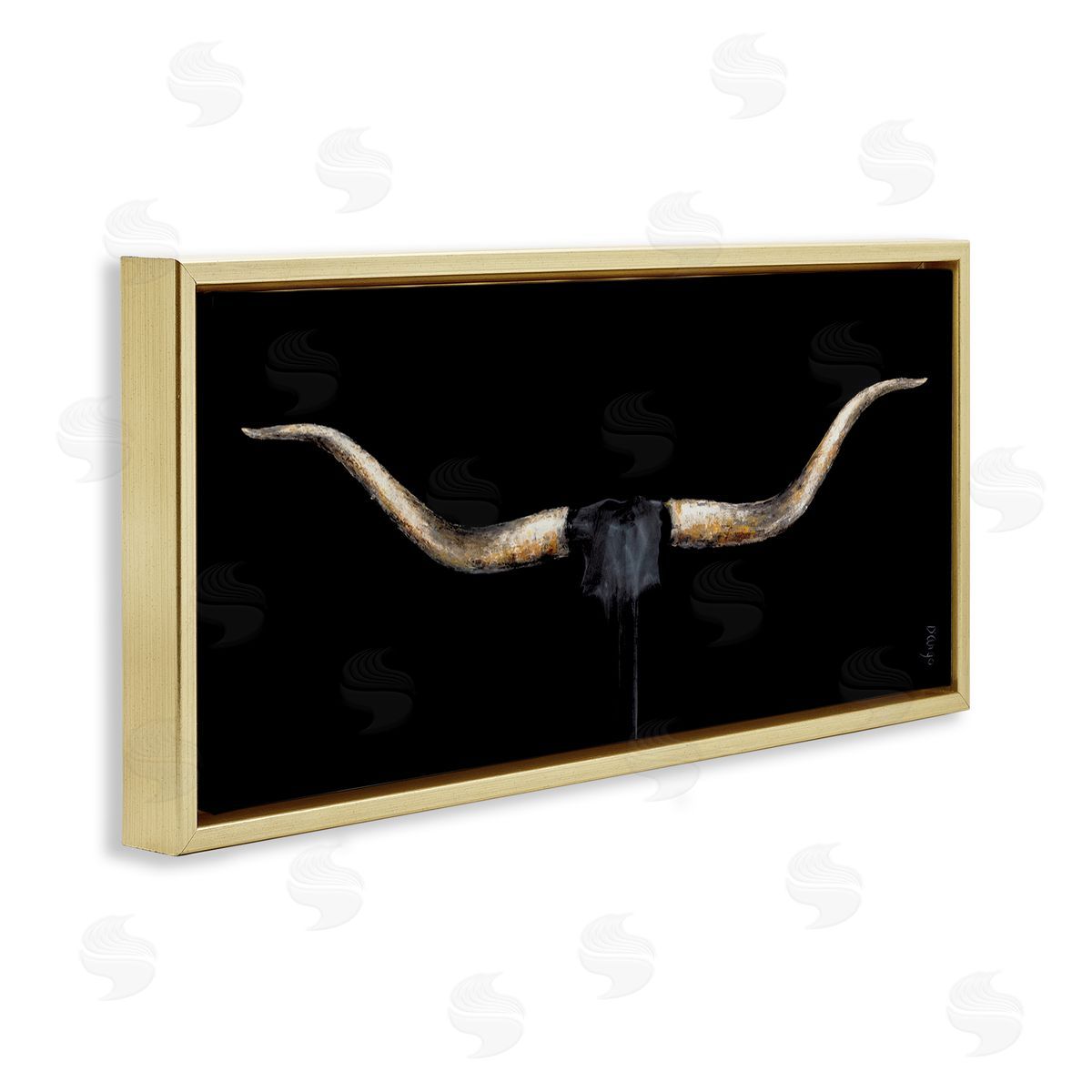 Bull Horns Shadow Animal Painting Gold Floating Frame Canvas Wall Art, Home Decor by Dina D'Argo