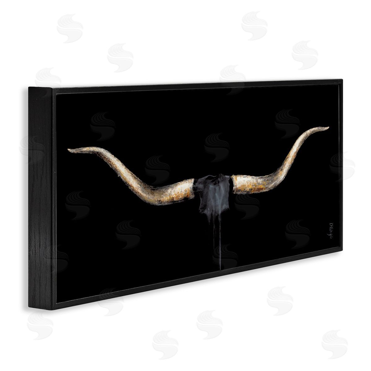 Bull Horns Shadow Animal Painting Black Frame Print Wall Art, Home Decor by Dina D'Argo