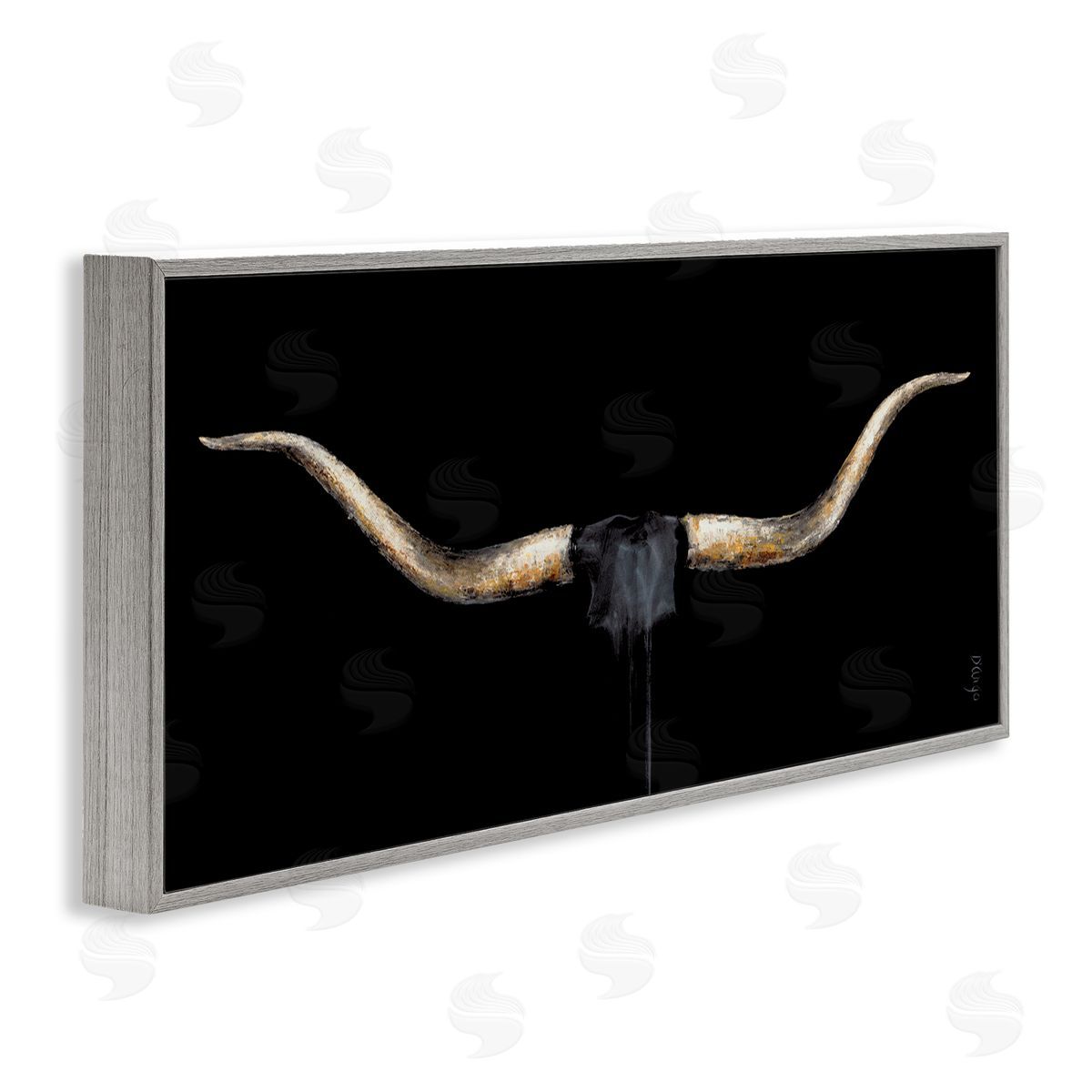 Bull Horns Shadow Animal Painting Grey Frame Print Wall Art, Home Decor by Dina D'Argo