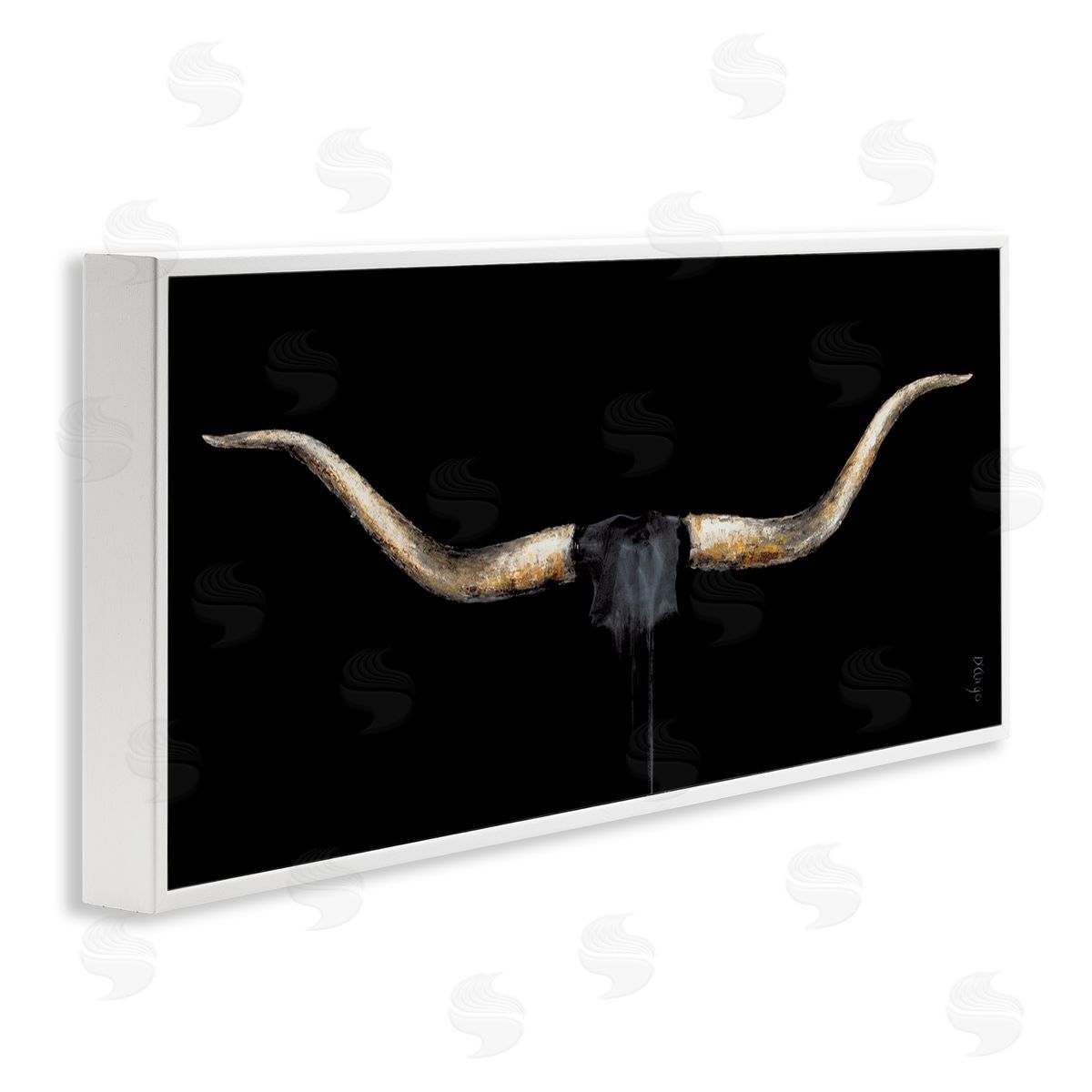 Bull Horns Shadow Animal Painting White Frame Print Wall Art, Home Decor by Dina D'Argo