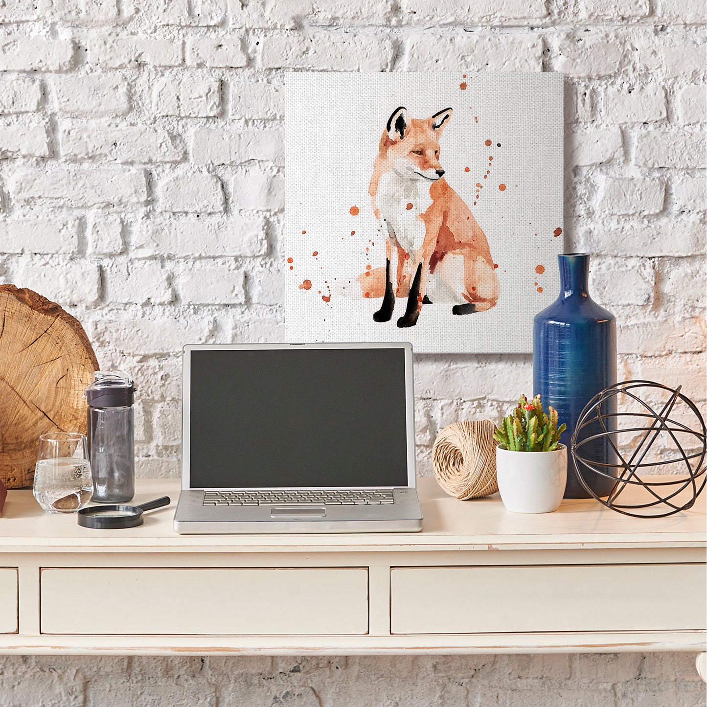Resting Fox Canvas Wall Art in Room, Home Decor by Victoria Borges