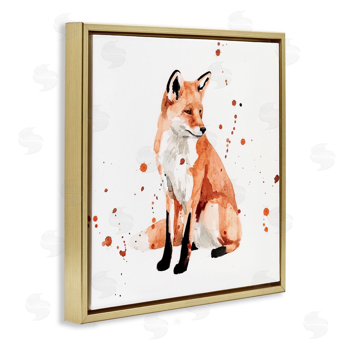 Resting Fox Gold Floating Frame Canvas Wall Art, Home Decor by Victoria Borges