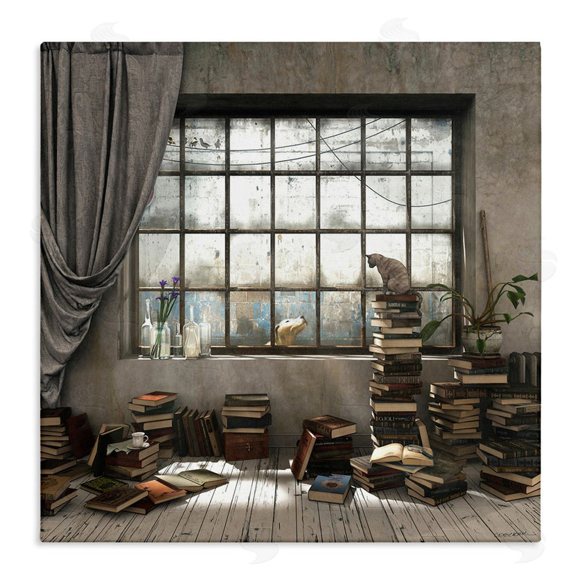 Cynthia Decker | Cozy Bookstack Cat in Study