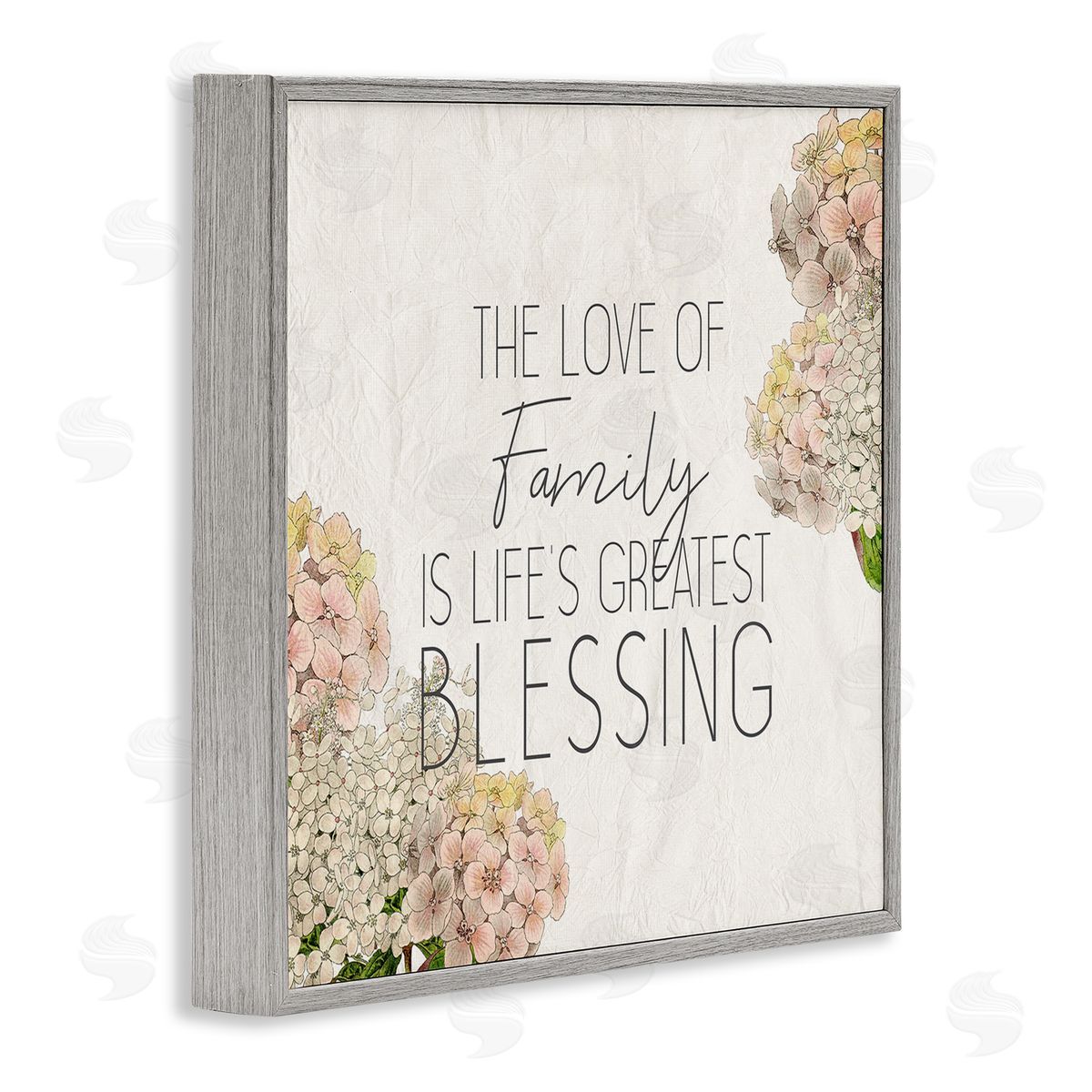 Love Of Family Religious Flower Grey Frame Print Wall Art, Home Decor by Kim Allen